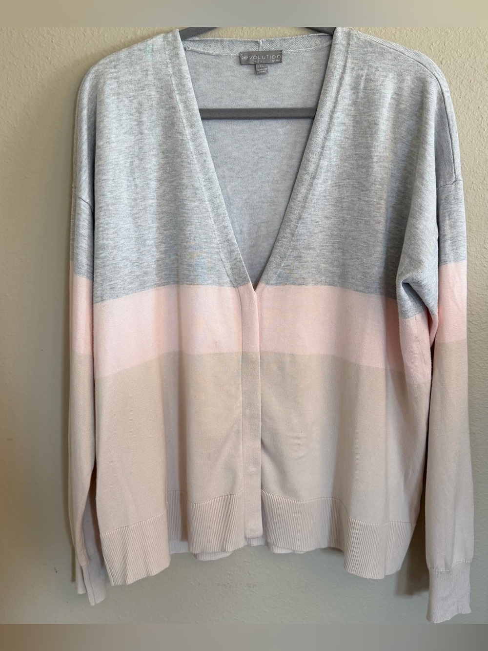Evolution by Cyrus Colorblock Open-Front Cardigan - Gray & Blush